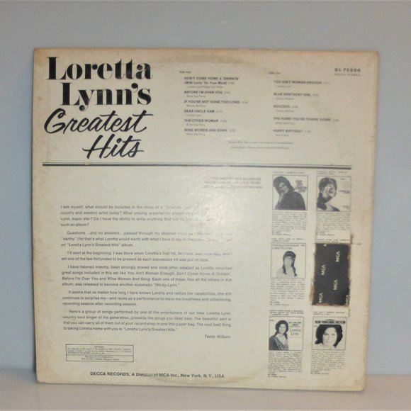 1st Press 1968 LORETTA LYNN'S Greatest Hits Vinyl LP Record MCA #DL 7-5000 - Picture 4 of 4